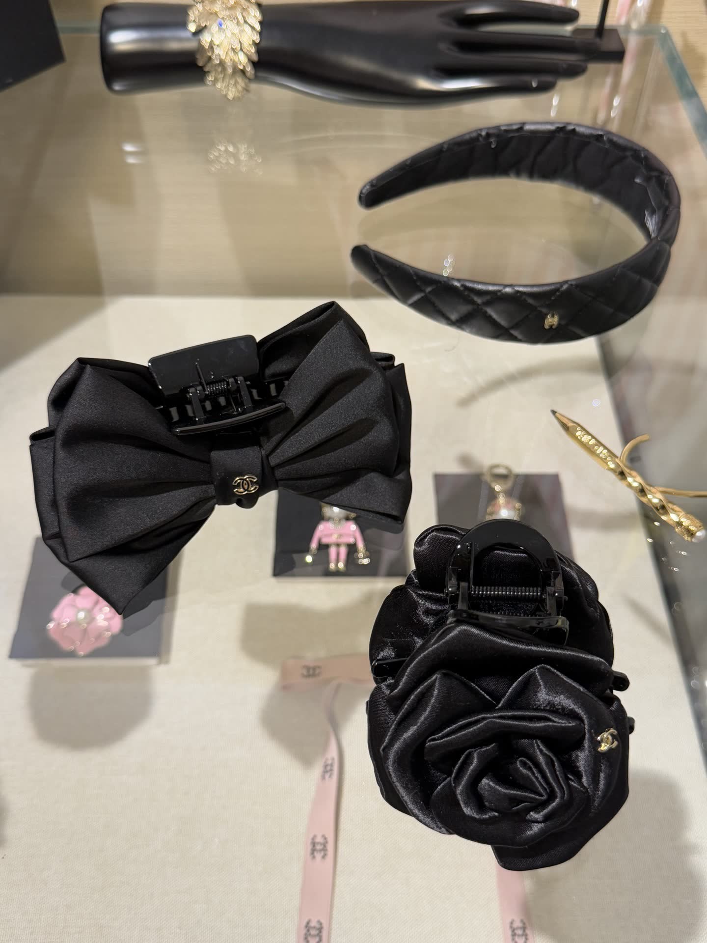 Chanel Black Satin Bow Hair Clip